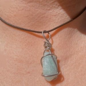 Aquamarine crystal wrapped necklace